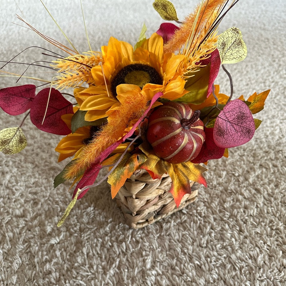 Autumn Floral Arrangement with Sunflowers and Pumpkin